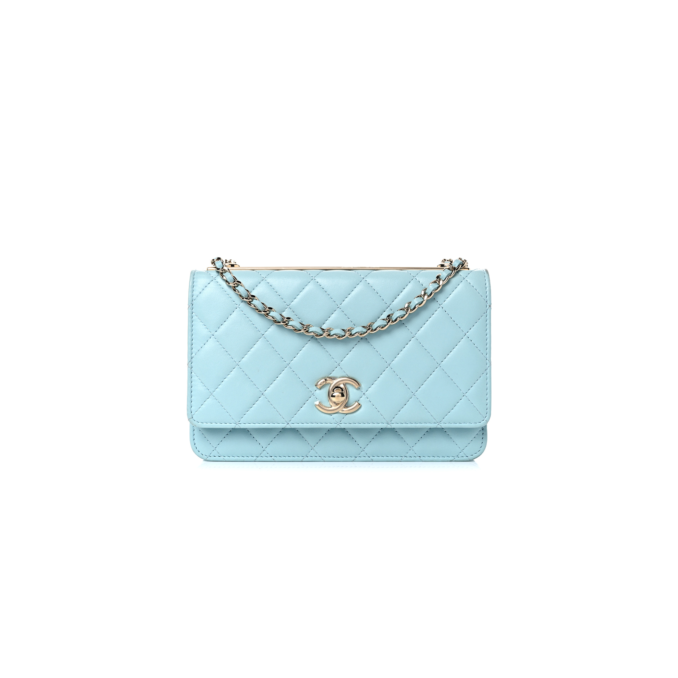 CHANEL LAMBSKIN QUILTED TRENDY CC WALLET ON CHAIN WOC LIGHT BLUE  (19*13*5cm)